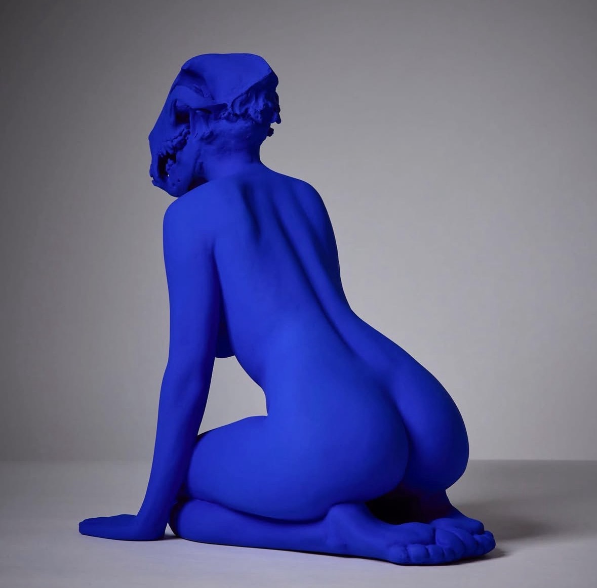 Man’s Best Friend in Yves Klein blue patina, rear three-quarter view